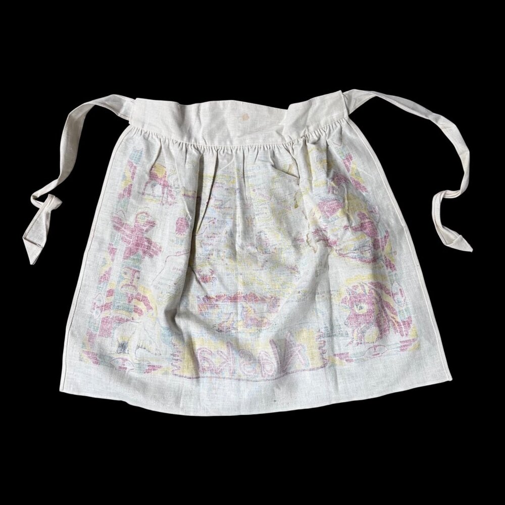 Vintage Alaska Souvenir Apron Map Cactus Cloth Mid Century Kitsch Yellow Red - Picture 3 of 9